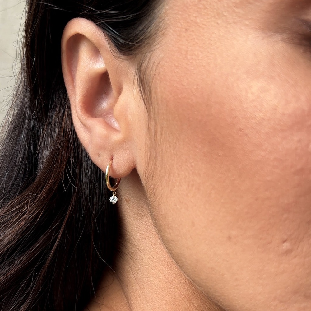 Gold Hoop Earrings with Dangling Crystal Charm - Women Jewelry
